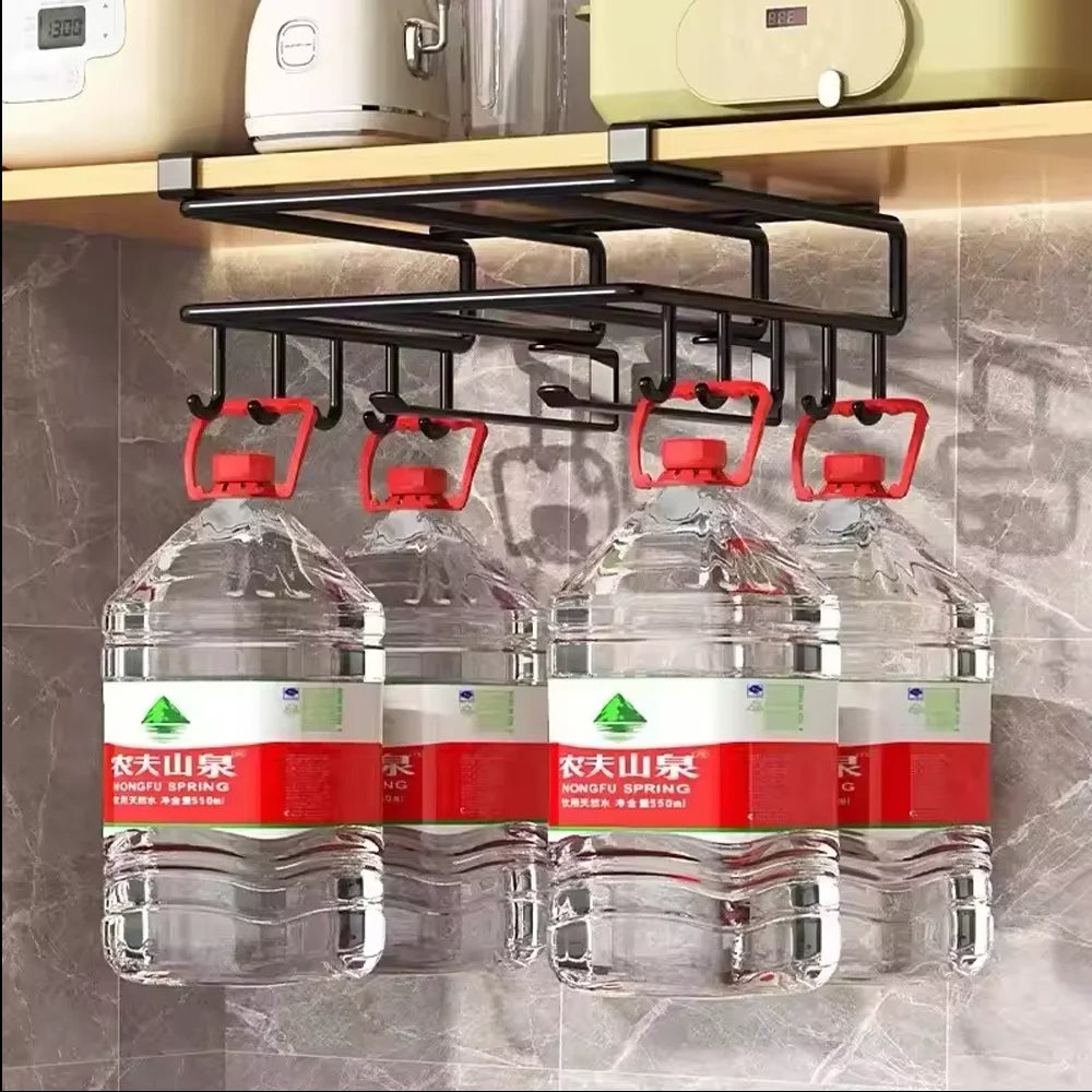 Under cabinet Kitchen Organizer with Hooks-Space-Saving Storage Rack