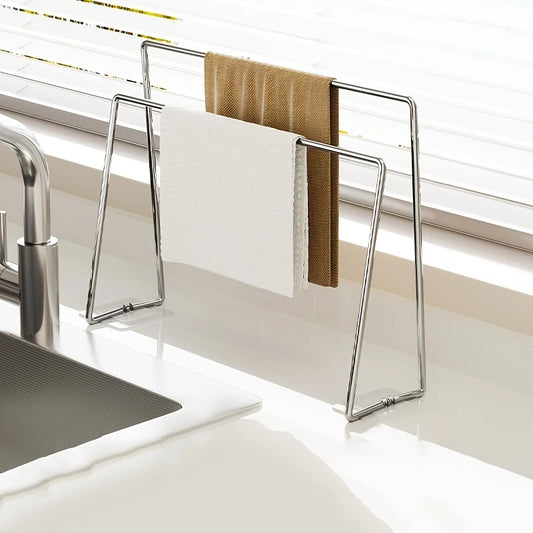 Stainless Steel Kitchen Sink Organizer – Towel Rack & Dishcloth Holder