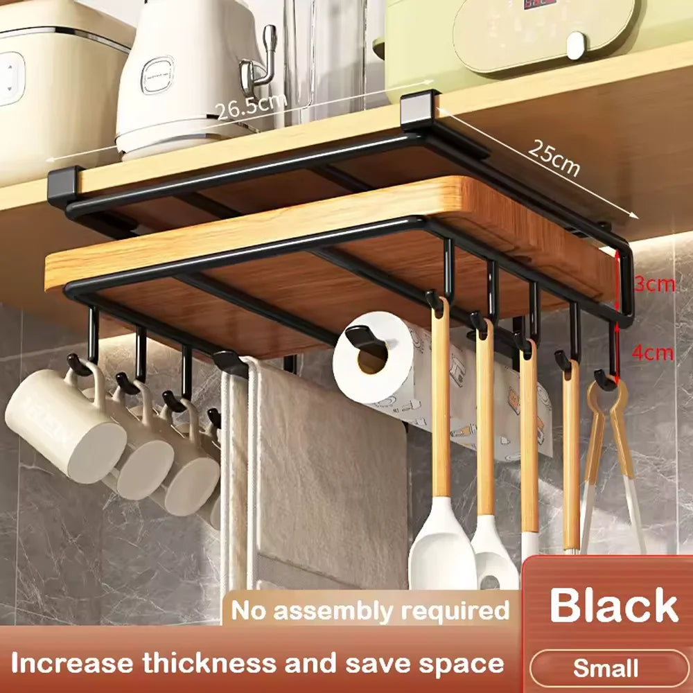 Under cabinet Kitchen Organizer with Hooks-Space-Saving Storage Rack