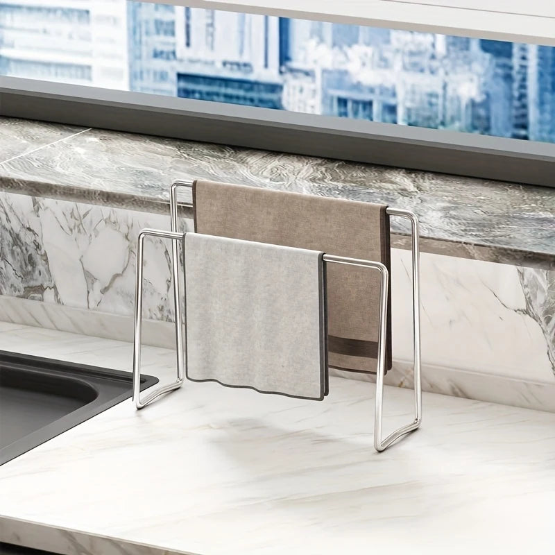 Stainless Steel Kitchen Sink Organizer – Towel Rack & Dishcloth Holder