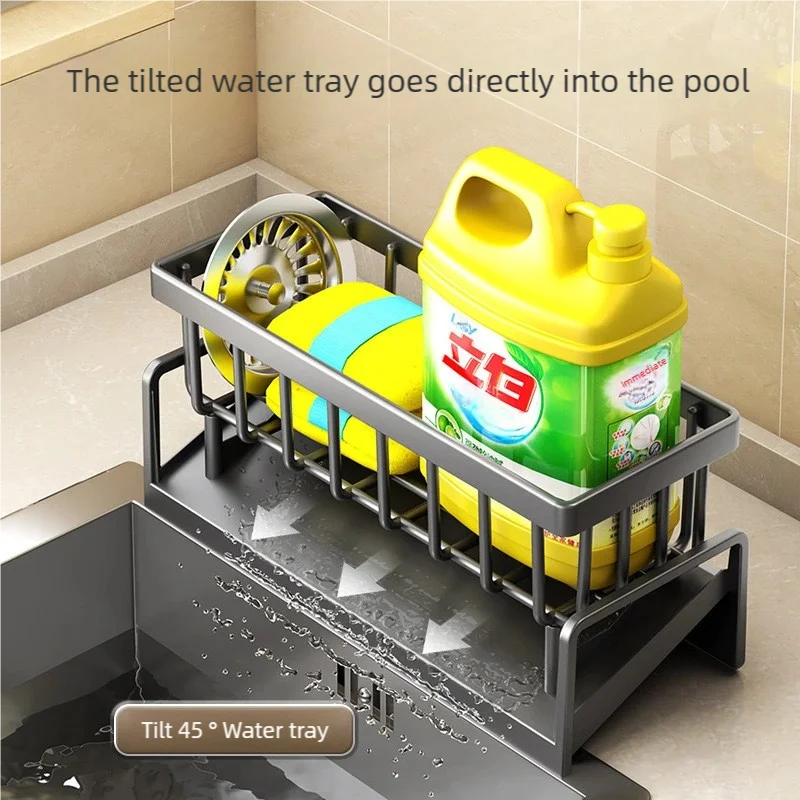 Kitchen Sink Storage Rack with Drainage Rack – Space-Saving Sink Organizer with Towel Holder