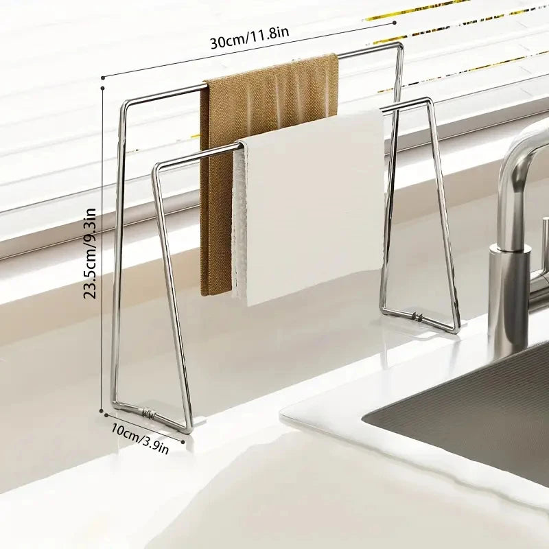 Stainless Steel Kitchen Sink Organizer – Towel Rack & Dishcloth Holder