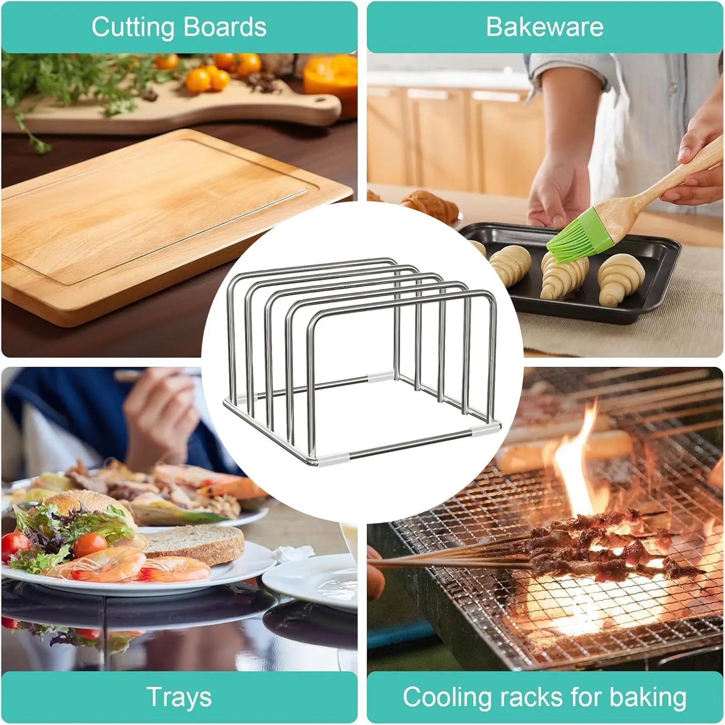 Kitchen Hanging Organizer Rack with Chopping Board Stand, Cupboard & Towel Hanger