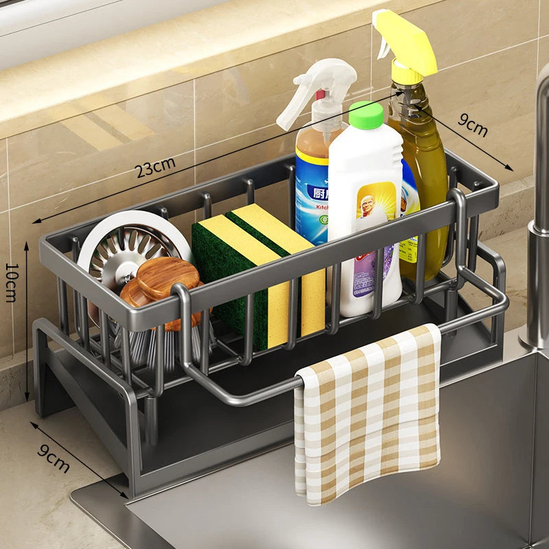 Kitchen Sink Storage Rack with Drainage Rack – Space-Saving Sink Organizer with Towel Holder