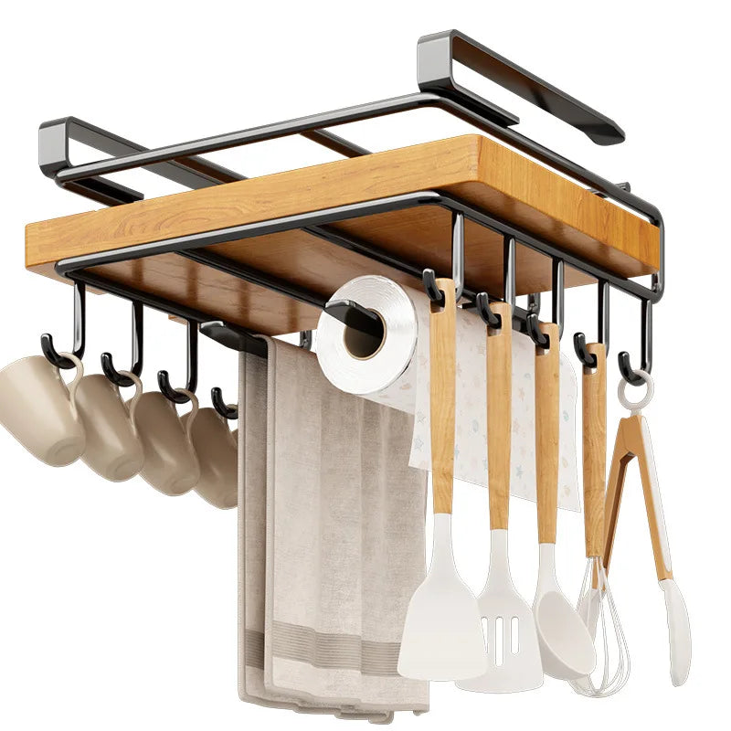 Under cabinet Kitchen Organizer with Hooks-Space-Saving Storage Rack